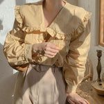 Babydoll Pleated Blouse with Oversized Collar