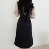 Korean Style Color Contrast Dress with Asymmetrical Collar