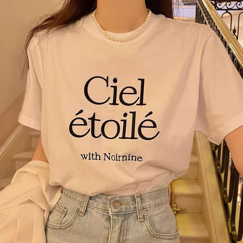 French Embroidered Lettered Cotton T-Shirt