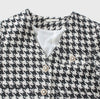 V-Neck Collarless Houndstooth Jacket with Pearly Buttons