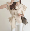 Puffed Short Sleeve Belted Shirt