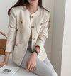 Classic Crew Neck Tweed Jacket with Gold Buttons