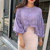 Taro High-Low Blouse with Balloon Sleeves