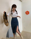 High Waist Denim Skirt with Side Slit