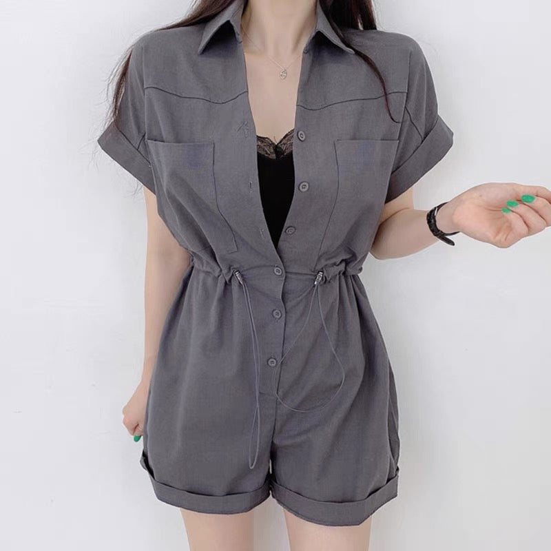 Button-Up DrawString Utility Jumpsuit