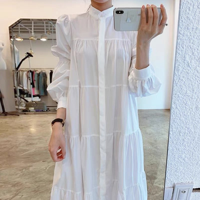 Tiered Long Sleeve Shirt Dress