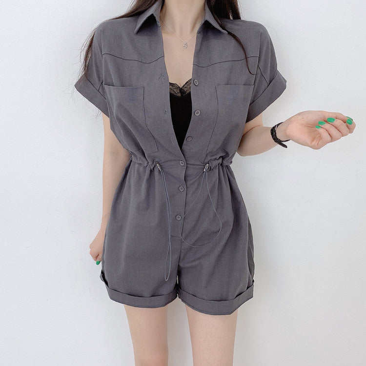 Button-Up DrawString Utility Jumpsuit