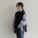 Designer Cuffed Stripe Shirt with Side Split Knitted Vest