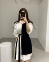 Color Block Metal Ring Belted Shirt Dress