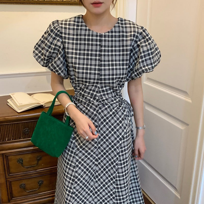 Gingham Midi Dress with Waist Cut Outs