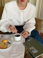 White Cotton Shirt with Oversized Eyelet Collar