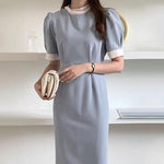 Mock Neck Back Tie Two Tone Shift Dress