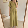 Matcha Green / Beige V-Neck Belted Dress with Pockets