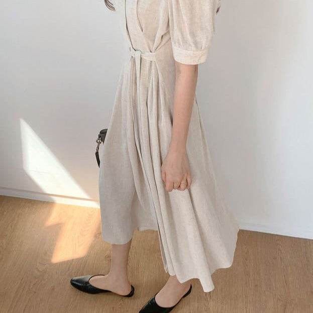 Linen Shirt Dress with Notched Lapels