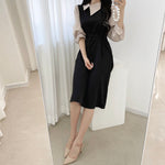 Korean Style Color Contrast Dress with Asymmetrical Collar