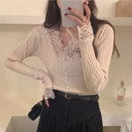 V-Neck Pearly Button Lace Top