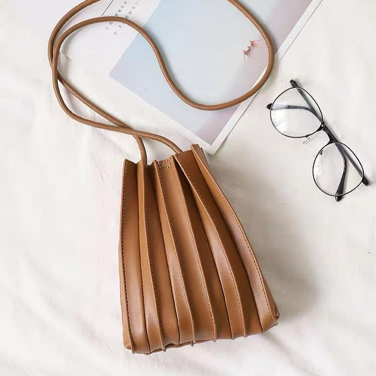 Pleated Soft Vegan Leather Crossbody Mini Bag