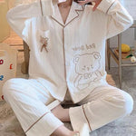 Cute Cartoon Bear Print Cotton Pajama Set