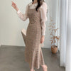 Color Tweed Midi Fishtail Strap Dress