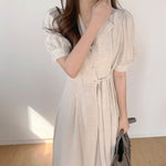 Linen Shirt Dress with Notched Lapels