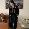 French Style Contrast Trim Double Face Wool Blend Belted Coat