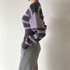 Round Neck Drop Shoulder Stripe Sweater with Gathered Waist and Slit