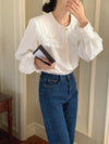 White Cotton Shirt with Oversized Eyelet Collar