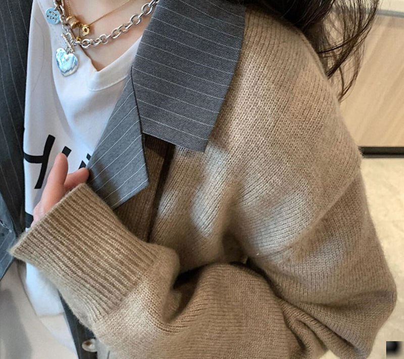 Designer Blazer Collar Oversized Cardigan