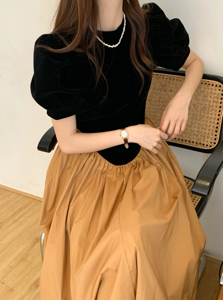 Princess Style Black and Tan Pleated Dress