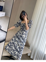 Vacation Vibe Leaf Print Square Neck Dress