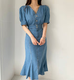 Denim V-Neck Fishtail Dress