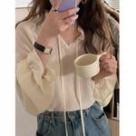 Chiffon Long Sleeve Ruffle Tie Neck Blouse with Knit Vest