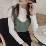 Korean Style Polka Dot Lace Shirt with Knitted Sling Vest