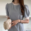 Mock Neck Back Tie Two Tone Shift Dress