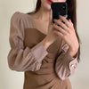 Sheer Sleeves Two Tone Ruched Dress