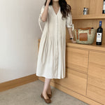 V-Neck Pleated Relaxed Dress