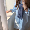 Macaron Color Boyfriend Style Button-Up Shirt with Matching Cape