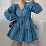 Denim Babydoll Tiered Dress