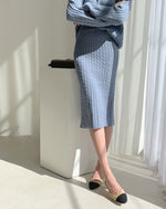 Cable Knit V-Neck Cardigan with Pencil Skirt Set