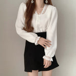 Long Sleeve Soft Knit Top with Lace Neckline