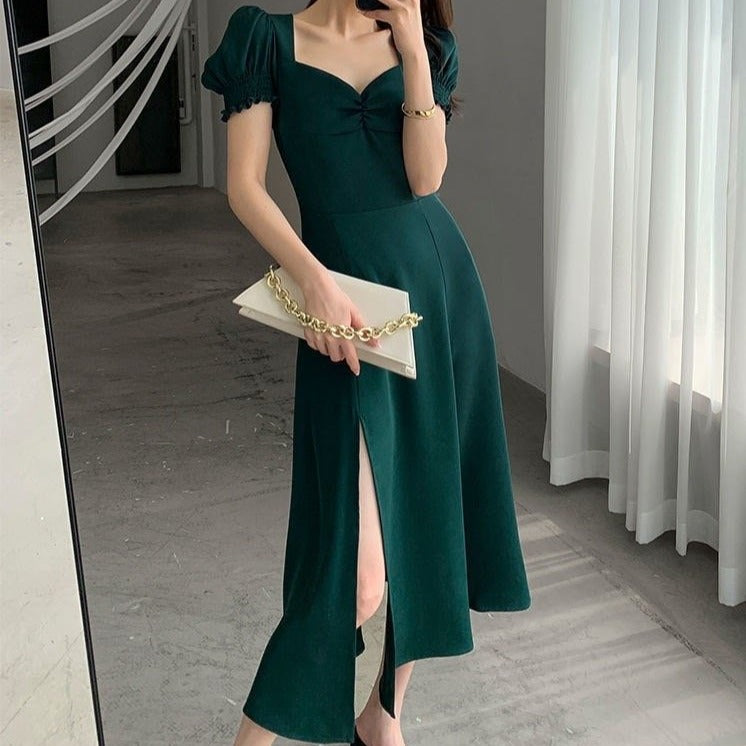 Sweetheart Neck Midi Dress with Side Slit