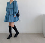 Denim Babydoll Tiered Dress