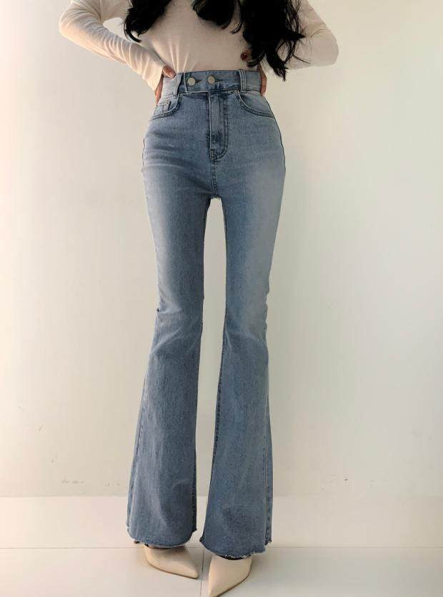 High Rise Denim Flared Leg Pants