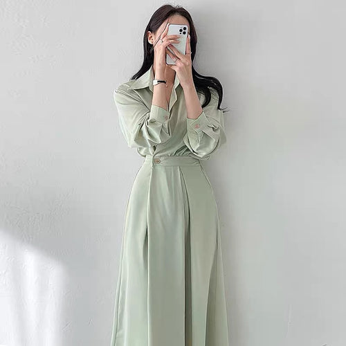 Long Sleeve Chiffon One Button Shirt Dress