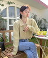 Sprout Green Angora Cardigan with Satin Peter Pan Collar