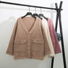 Chunky Knit V-Neck Oversized Cardigan with Frayed Trims