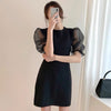 Fitted Little Black Mini Dress with Organza Sleeve