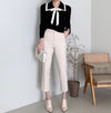 Knit Top with Double Layered Pointed Collar and Tie