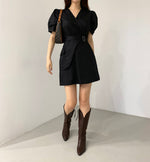 Short Sleeve Wrap Style Asymmetrical Belted Mini Dress