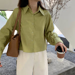 A-Line Long Sleeve Pleated Back Button-Up Shirt